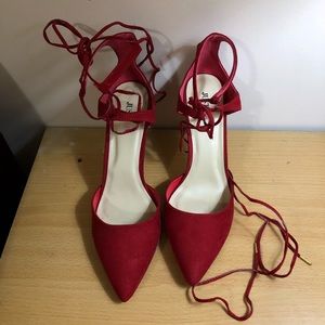 Women size 11 Red ankle strap heels.